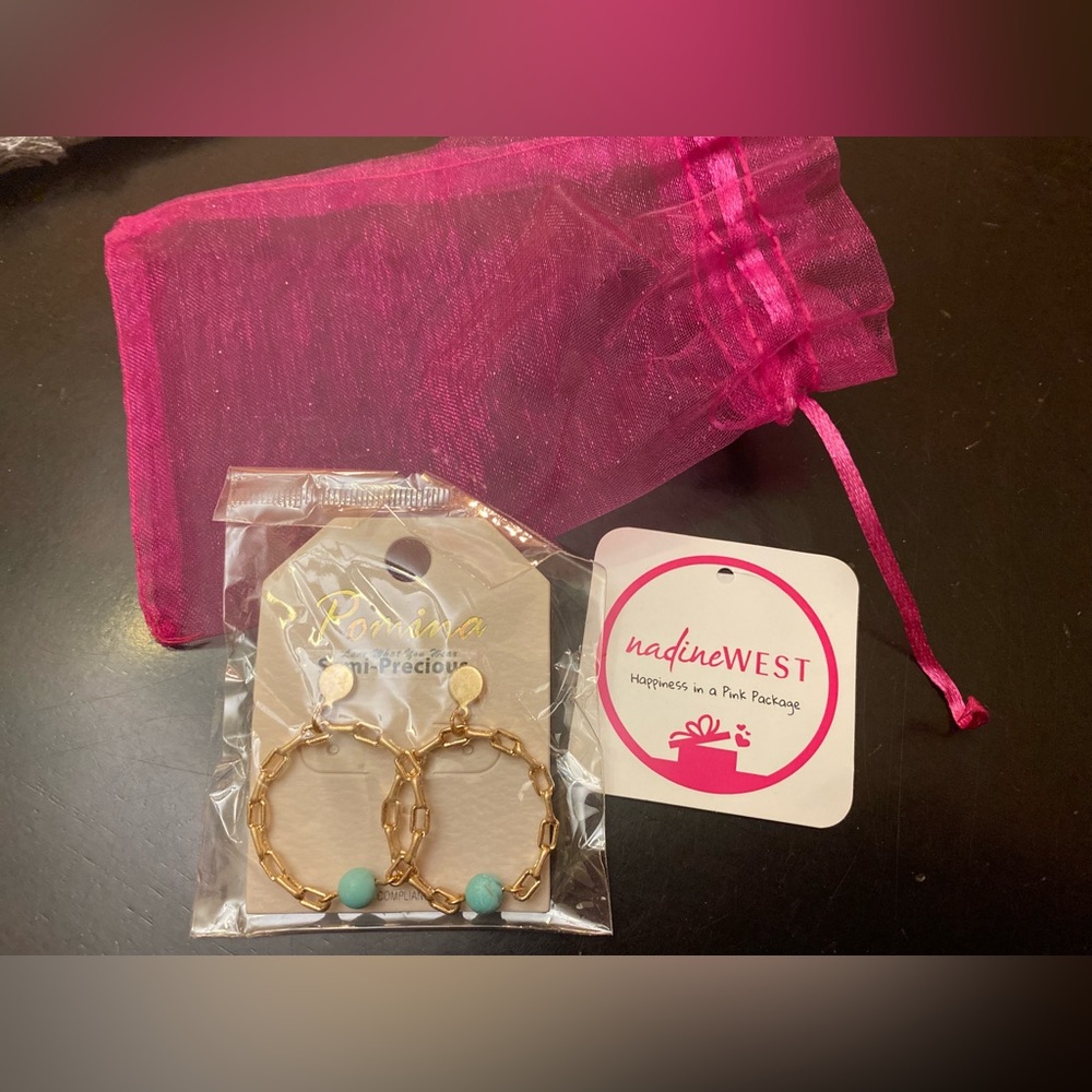 NWT Nadine West Pomina Gold Turquoise Ear Earrings - Picture 1 of 7